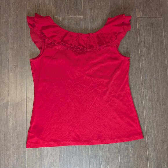 Chaps, Ruffled Neckline Sleeveless Top, Red, Sz XL - Picture 2 of 7